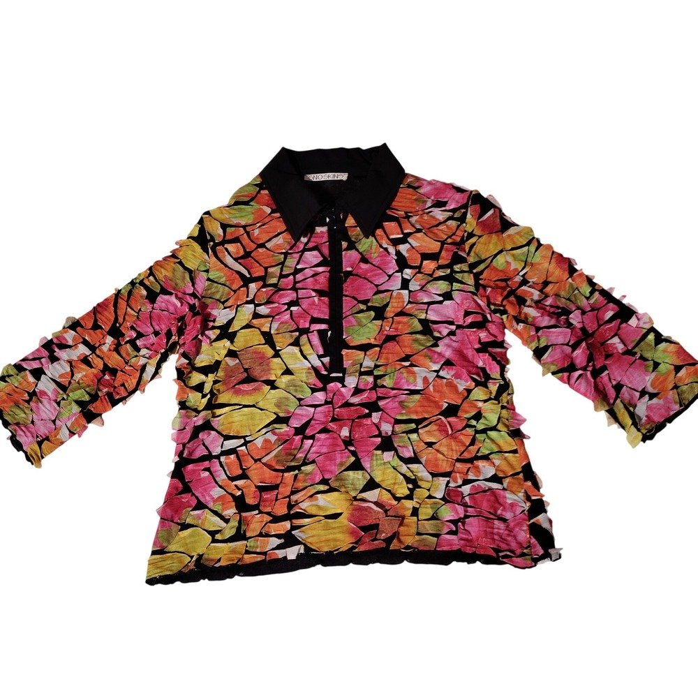 Sno Skins Womens Mosaic 3D Textured Half Zip Top Pink Orange Black Sz L MIUSA